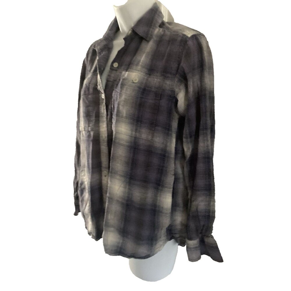 REI CO OP Shirt Women Small Hemp Blend Blue Plaid Button Up Long Sleeve Outdoors - Picture 10 of 10